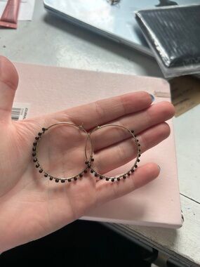 Gold Hoop Earrings with Black Bead Accents - Women Jewelry